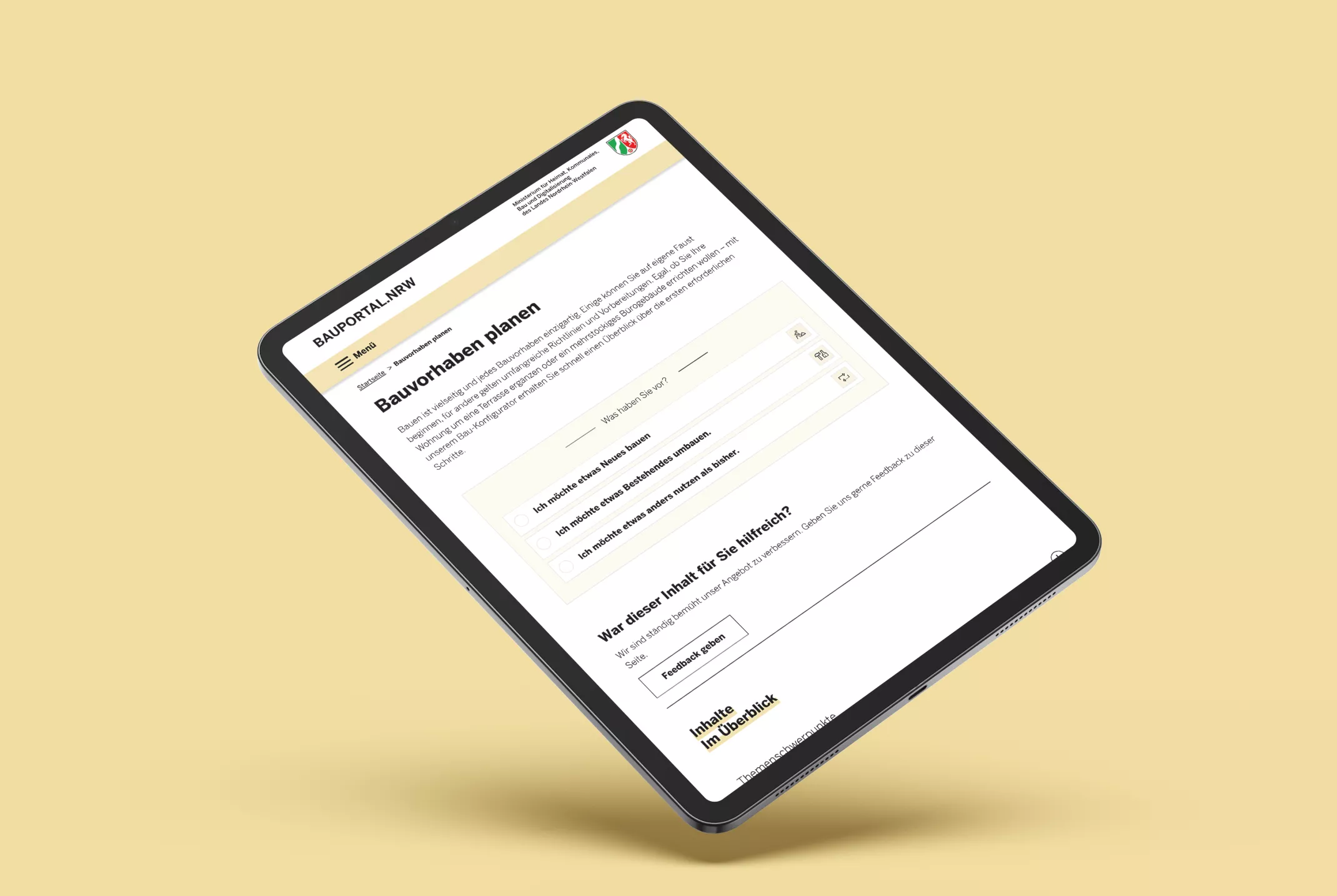 Hero News Bauportal NRW iPad mit der Webseite des Bauportal NRW